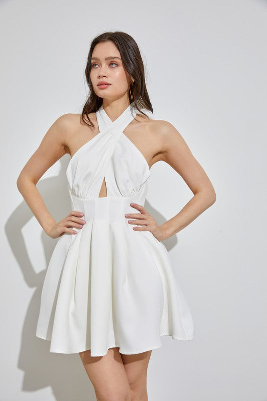 Shop White Pink Cross Neck Halter Dress | Women's Boutique Clothing, Dresses, USA Boutique