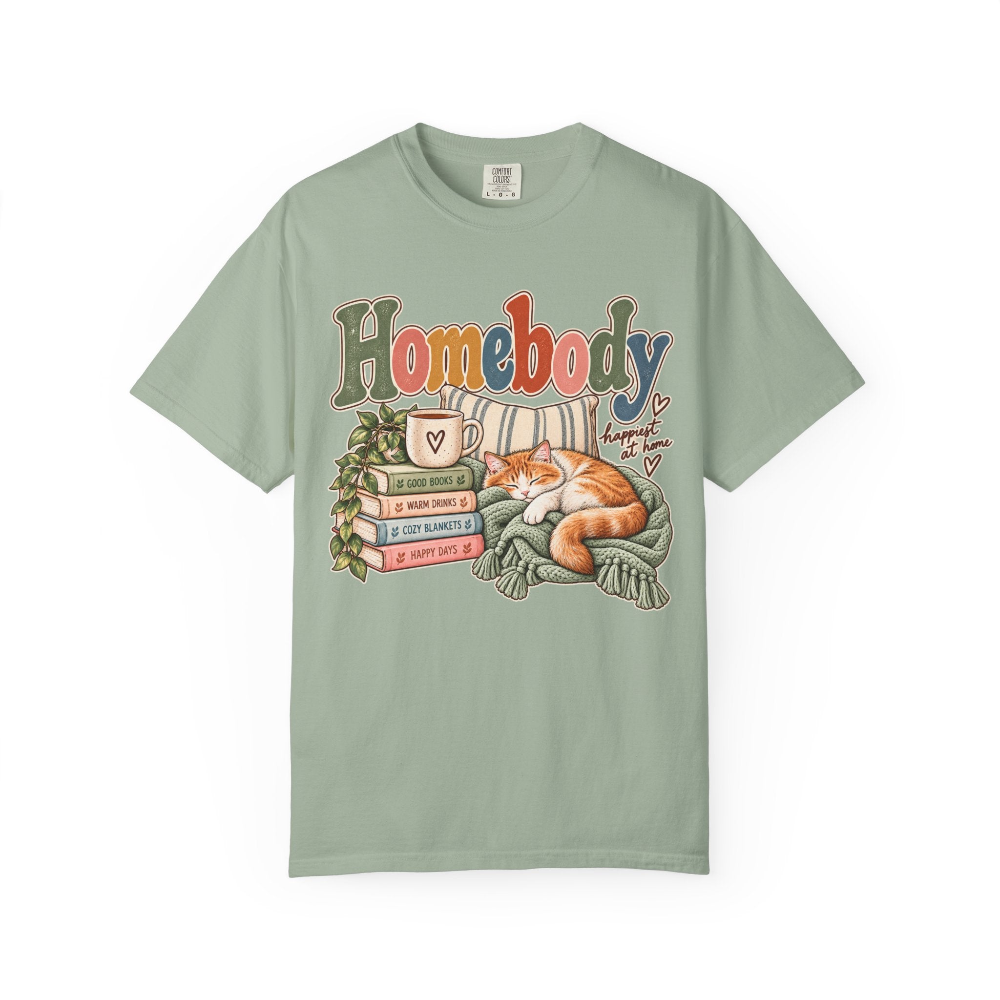 Homebody T-Shirt — Cozy Cat, Books & Coffee Comfort Colors® Tee