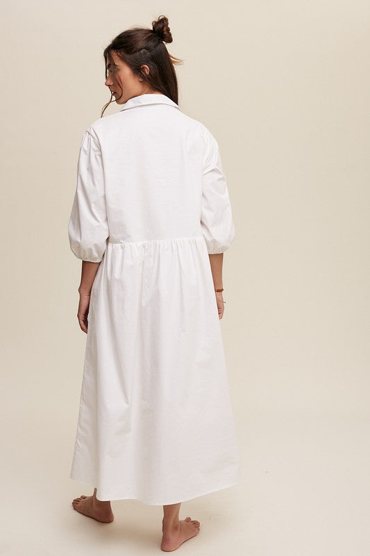 Shop Women's Button Front Puff Sleeve Babydoll Maxi Dress | Shop Boutique , Dresses, USA Boutique