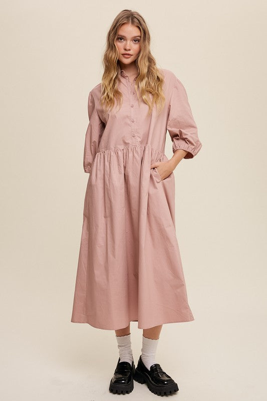 Shop Women's Button Front Puff Sleeve Babydoll Maxi Dress | Shop Boutique , Dresses, USA Boutique