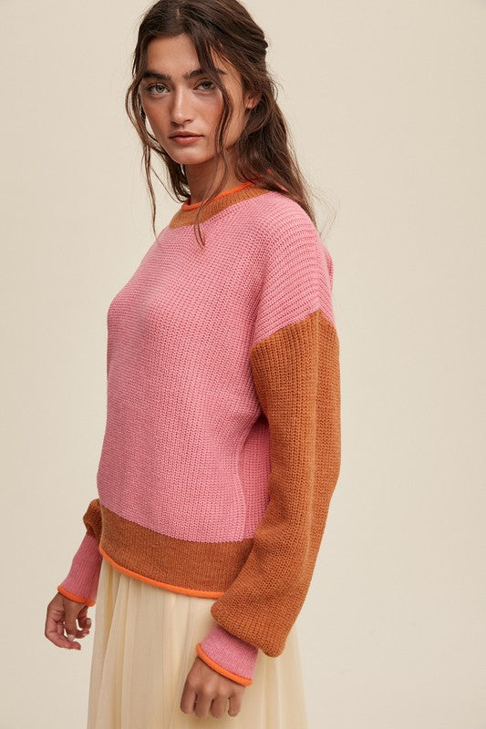 Shop Pink Color Block Ribbed Knit Sweater | Shop Boutique Clothing Online, Sweaters, USA Boutique