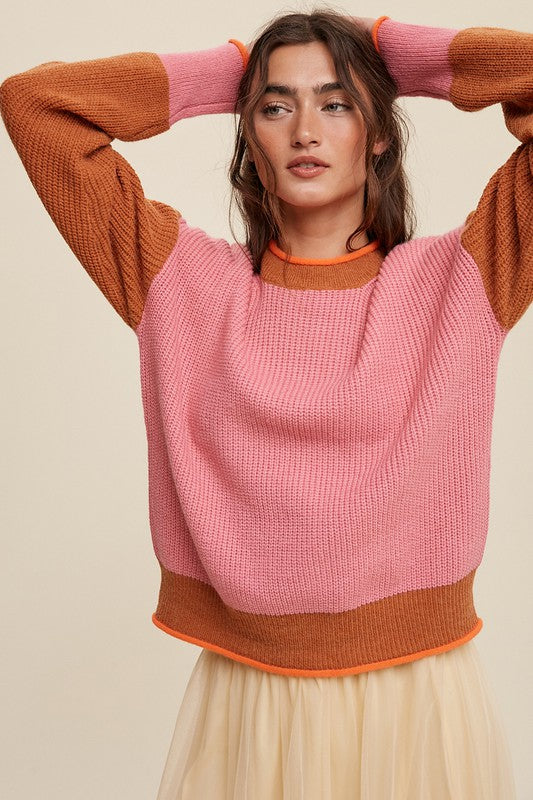 Shop Pink Color Block Ribbed Knit Sweater | Shop Boutique Clothing Online, Sweaters, USA Boutique