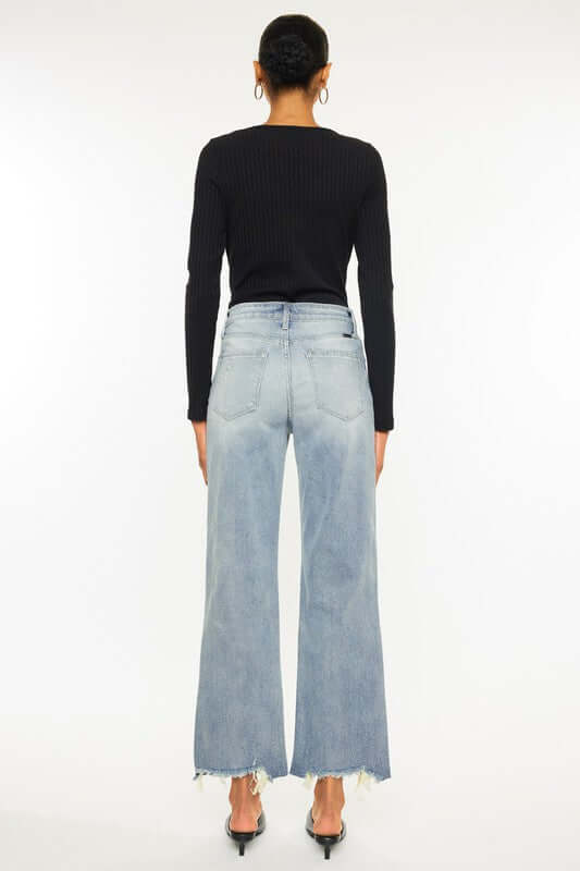 Light Blue High Rise Slim Wide Leg Jeans, Kan Can USA, $ 73.95