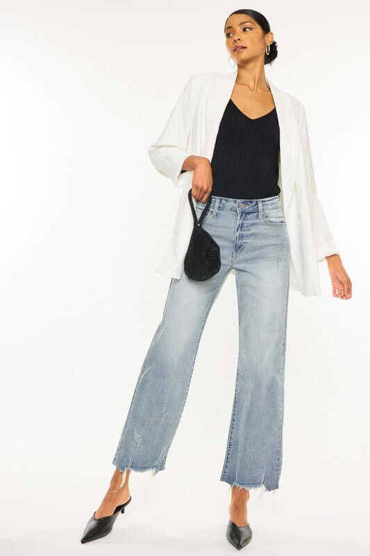 Light Blue High Rise Slim Wide Leg Jeans, Kan Can USA, $ 73.95