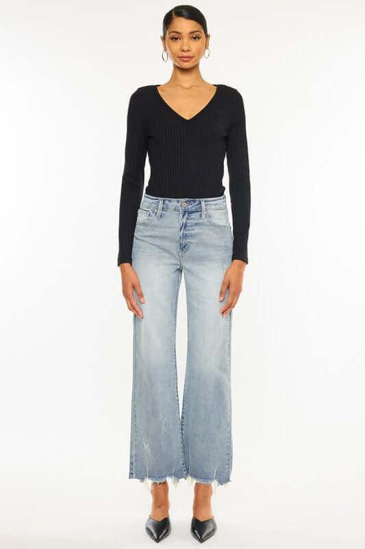 Light Blue High Rise Slim Wide Leg Jeans, Kan Can USA, $ 73.95