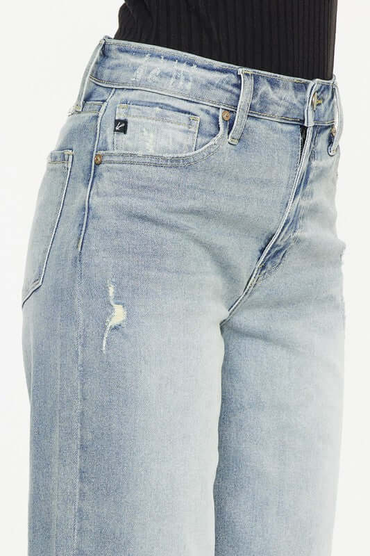 Light Blue High Rise Slim Wide Leg Jeans, Kan Can USA, $ 73.95