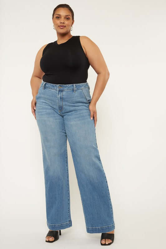 Plus High Rise Trouser Wide Leg Jeans, Kan Can USA, $ 75.00