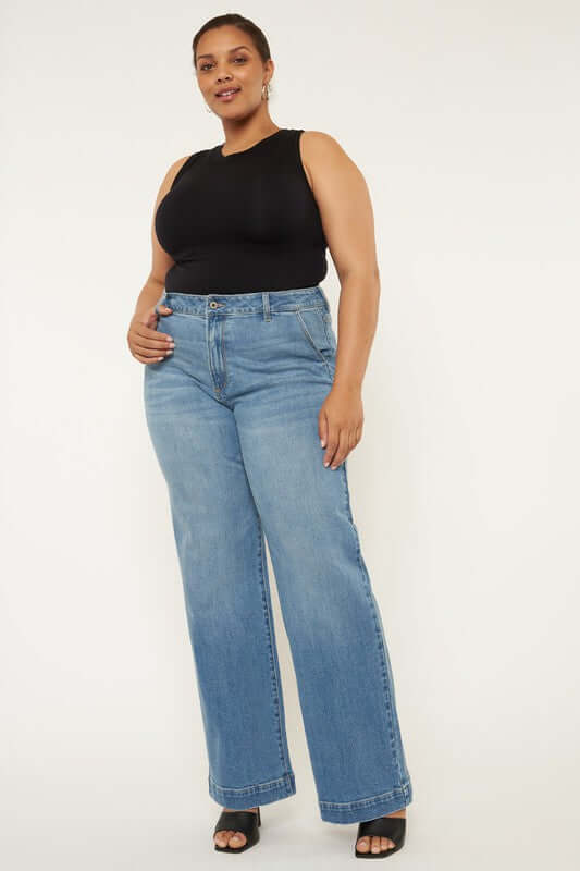 Plus High Rise Trouser Wide Leg Jeans, Kan Can USA, $ 75.00