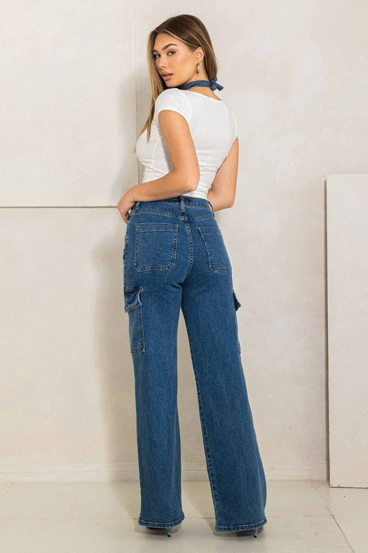 Shop Women's High Rise Crossed Waist Cargo Wide Leg Jeans Jeans A Moment Of Now Women’s Boutique Clothing Online Lifestyle Store