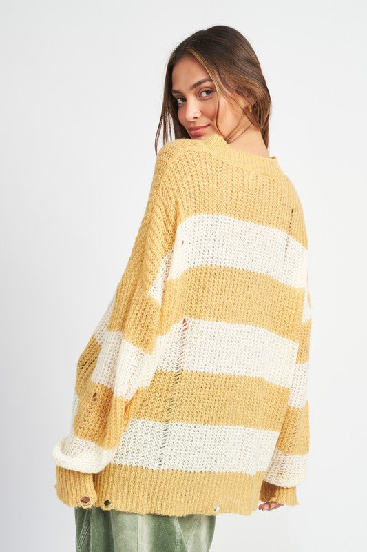 Shop Women's Yellow White Striped Distressed Knit Top | Fashion Boutique, Tops, USA Boutique