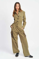 Shop Women's Green Button Down Cargo Jumpsuit | Clothing Boutique, Jumpsuits & Rompers, USA Boutique