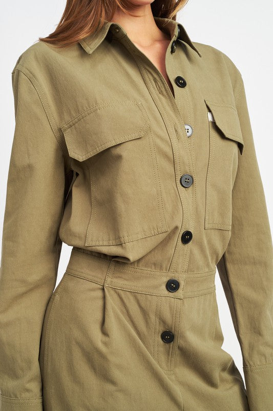 Shop Women's Green Button Down Cargo Jumpsuit | Clothing Boutique, Jumpsuits & Rompers, USA Boutique