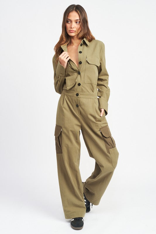 Shop Women's Green Button Down Cargo Jumpsuit | Clothing Boutique, Jumpsuits & Rompers, USA Boutique