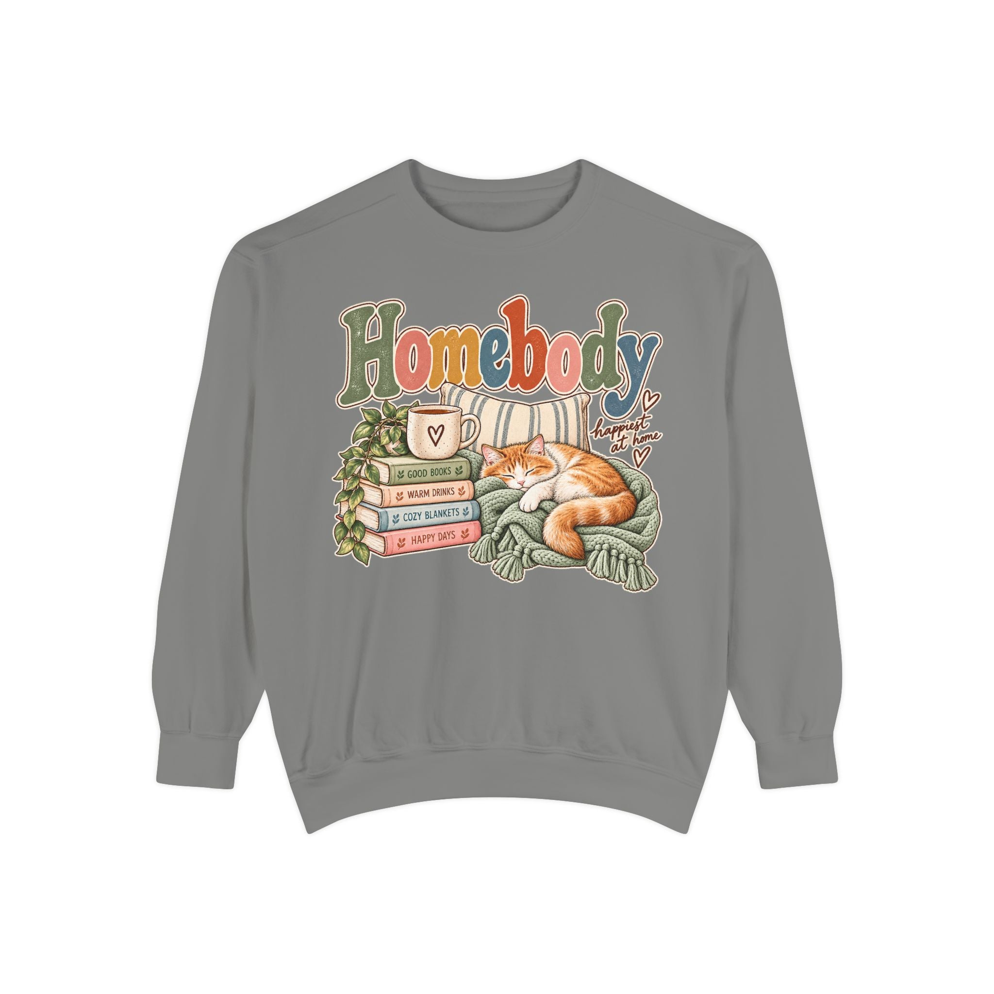 Homebody Sweatshirt — Cozy Cat & Bookstack Crewneck - sweatshirt product image 5