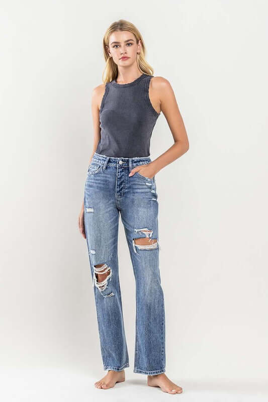 90'S Vintage Distressed Slim Straight Jean, Flying Monkey, $ 76.95