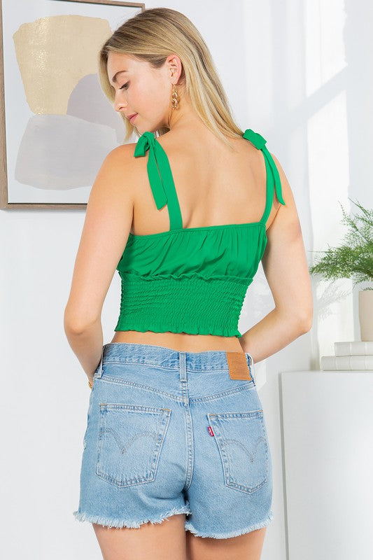 Shop Women's Cut Out Tie Shoulder Smocked Waist Top | USA Boutique Online, Tops, USA Boutique