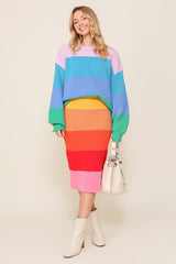 Bold Rainbow Stripe Oversized Chunky Knit Pullover, TIMING, $ 65.00