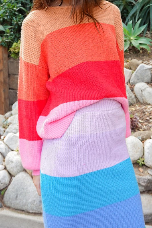 Bold Rainbow Stripe Oversized Chunky Knit Pullover, TIMING, $ 65.00