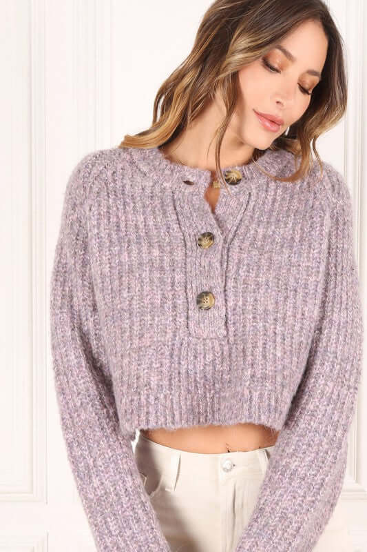 Melange Cropped Sweater Top - Trendy Style Essentials, Sweaters, $ 55.00, A Moment Of Now™