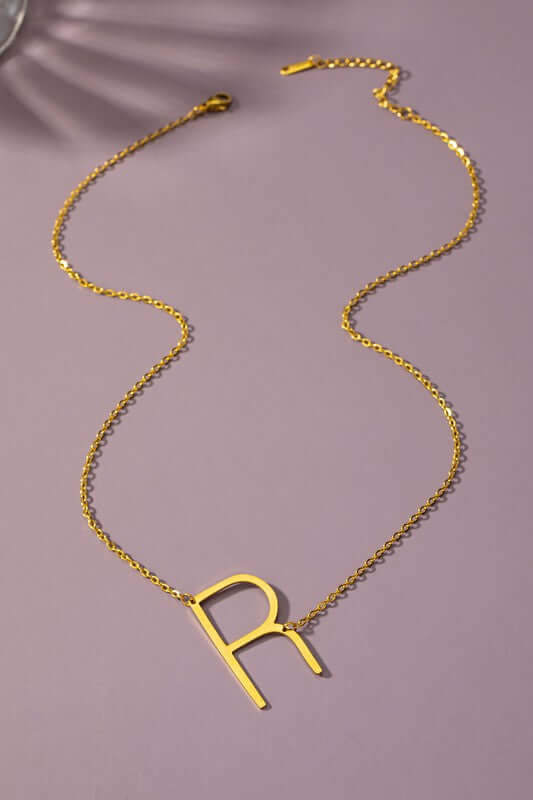 Large Stainless Steel initial Letter Pendant Necklace