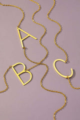 Large Stainless Steel initial Letter Pendant Necklace