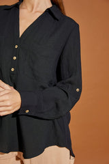 Shop Black V Neck Button Down Henley Shirt | Boutique Clothing, Shirts, USA Boutique