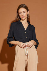 Shop Black V Neck Button Down Henley Shirt | Boutique Clothing, Shirts, USA Boutique