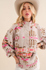 Pink Aztec Western Pullover Sweatshirt