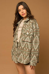 3D Pocket Aztec Print Shacket Jacket