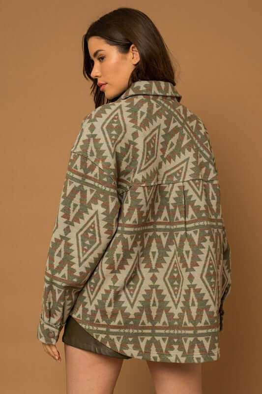 3D Pocket Aztec Print Shacket Jacket