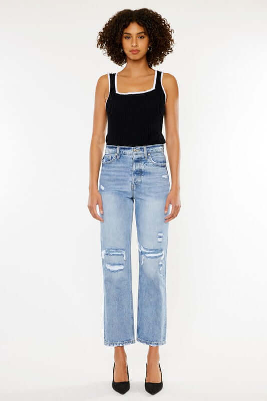 Light Blue High Rise 90's Boyfriend Jeans, Kan Can USA, $ 67.95