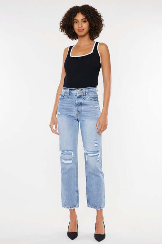 Light Blue High Rise 90's Boyfriend Jeans, Kan Can USA, $ 67.95