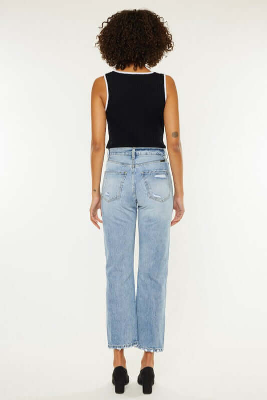 Light Blue High Rise 90's Boyfriend Jeans, Kan Can USA, $ 67.95