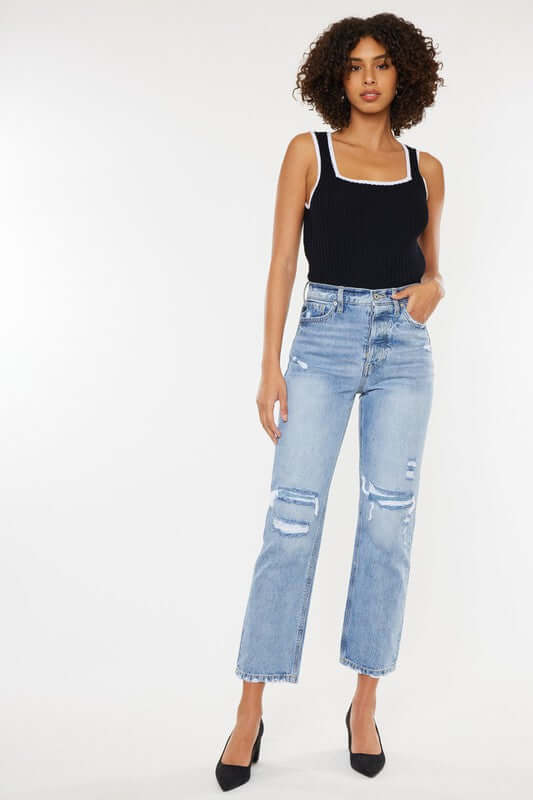 Light Blue High Rise 90's Boyfriend Jeans, Kan Can USA, $ 67.95