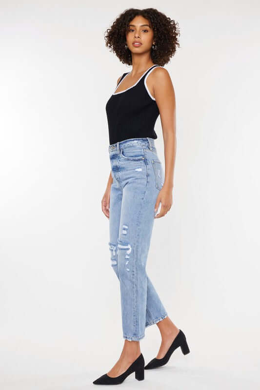 Light Blue High Rise 90's Boyfriend Jeans, Kan Can USA, $ 67.95