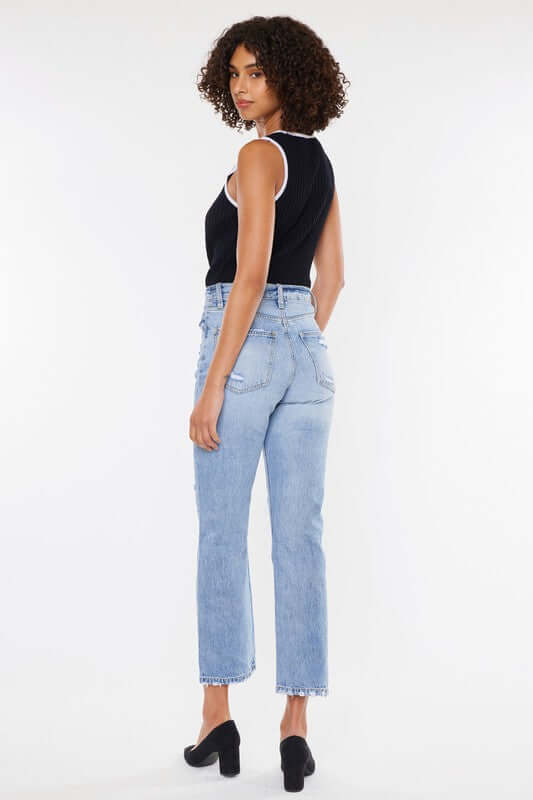 Light Blue High Rise 90's Boyfriend Jeans, Kan Can USA, $ 67.95