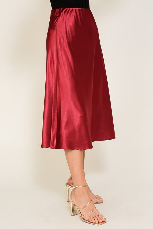 Shop Women's Lux Satin Midi Flare Skirt | Boutique Clothing & Jewelry, Skirts, USA Boutique