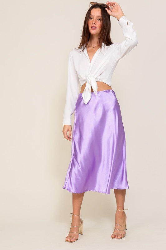 Shop Women's Lux Satin Midi Flare Skirt | Boutique Clothing & Jewelry, Skirts, USA Boutique