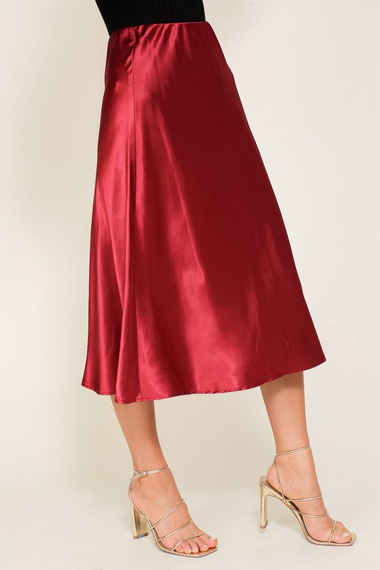 Shop Women's Lux Satin Midi Flare Skirt | Boutique Clothing & Jewelry, Skirts, USA Boutique