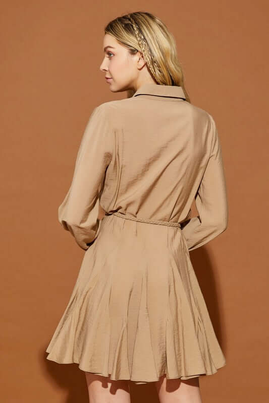 Taupe Twisted Belt Long Sleeve Shirt Dress, Dresses, $ 65.00, A Moment Of Now™