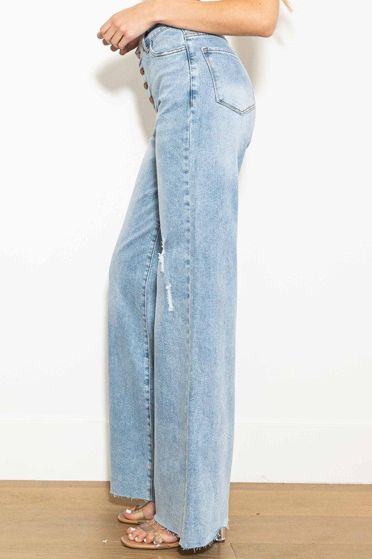 Shop Shop Women's Denim Criss Cross High Waisted Wide Leg Jeans, Jeans, USA Boutique