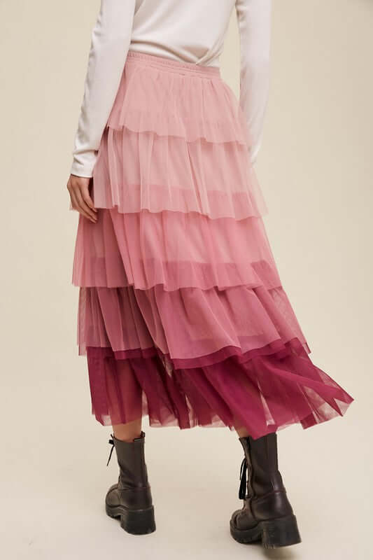 Gradient Style Tiered Mesh Maxi Skirt, Listicle, A Moment Of Now