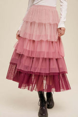 Gradient Style Tiered Mesh Maxi Skirt, Listicle, A Moment Of Now