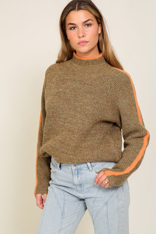 Shop Marled Brown Raglan Sleeve Funnel Neck Sweater | Boutique Clothing, Sweaters, USA Boutique