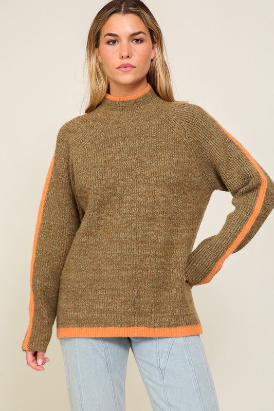 Shop Marled Brown Raglan Sleeve Funnel Neck Sweater | Boutique Clothing, Sweaters, USA Boutique