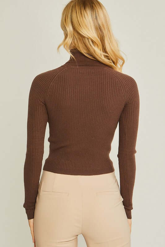 Classic Turtleneck Ribbed Knit Sweater Top