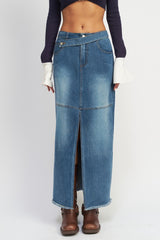 Shop Women's Blue Wash Belt Detail Denim Skirt with Front Slit, Denim Skirts, USA Boutique