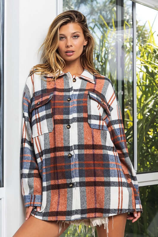 Textured Plaid Flannel Shirt