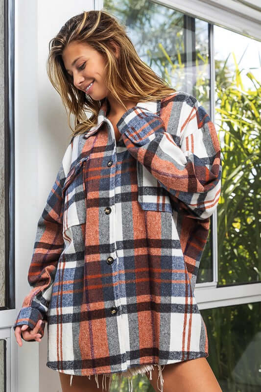 Textured Plaid Flannel Shirt