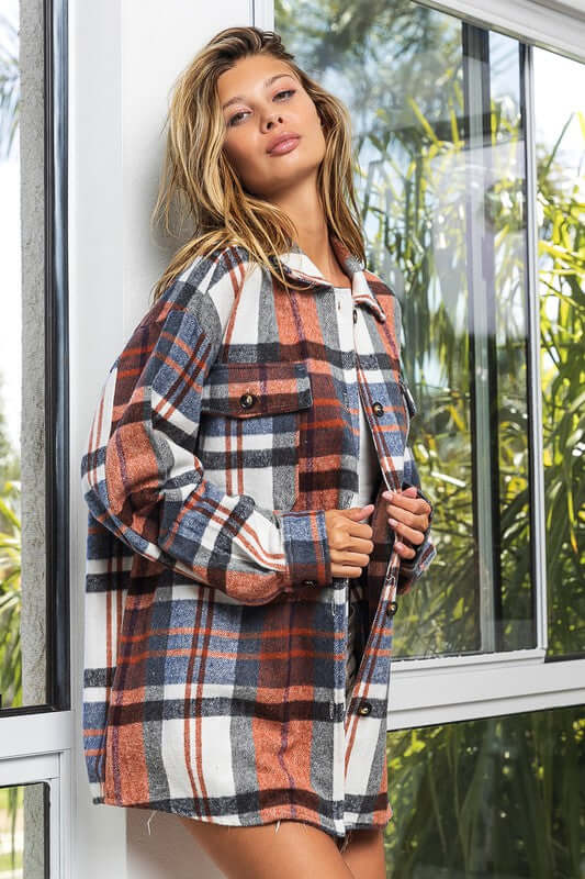 Textured Plaid Flannel Shirt